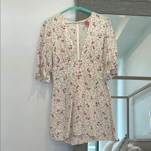 Reformation Floral Mini Dress - Cream and Red